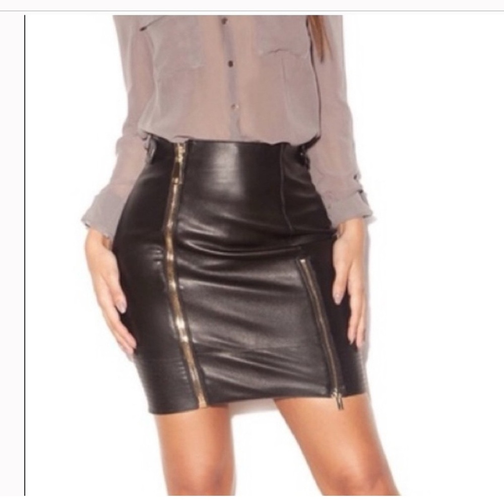 House of CB Black Leather Skirt with Gold Zipper